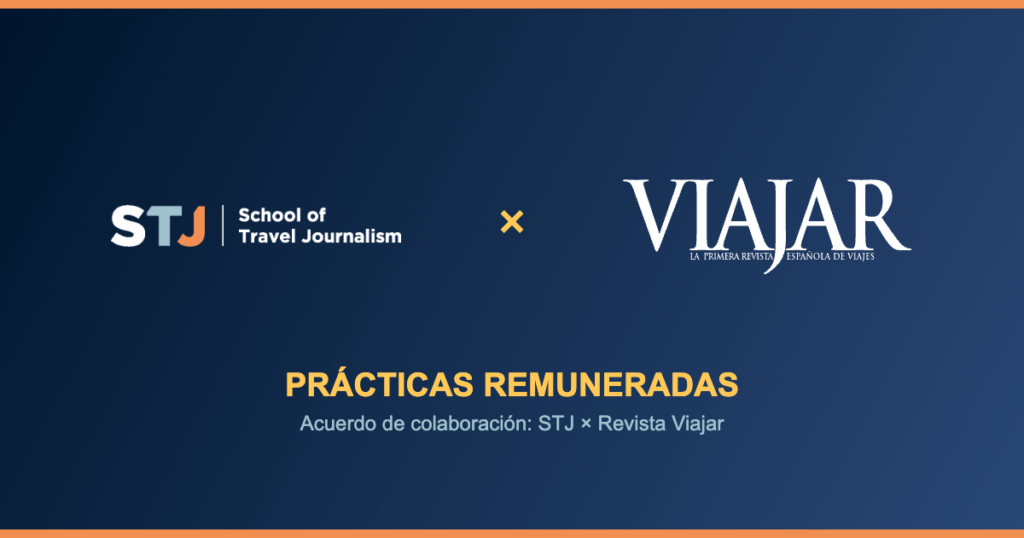 Logos de School of Travel Journalism y Revista Viajar, acuerdo de prácticas remuneradas